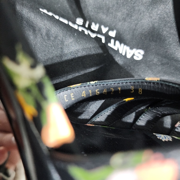 Saint Laurent Floral Print Pumps Tribute Black Leather Heels Size 38 - Picture 8 of 10